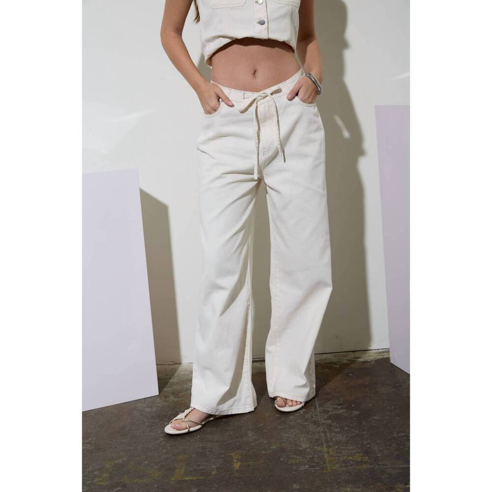 NEW THE WORKSHOP STUDIO drawstring detail denim pants in white